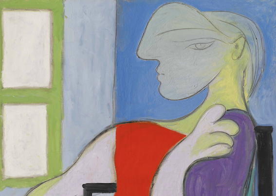 PABLO PICASSO Femme assise près d’une fenêtre (Marie-Thérèse) oil on canvas 57 ½ x 44 ⅞ in. (146 x 114 cm.) Painted in Boisgeloup on 30 October 1932 - © Christie’s Images Limited 2021 (detail)