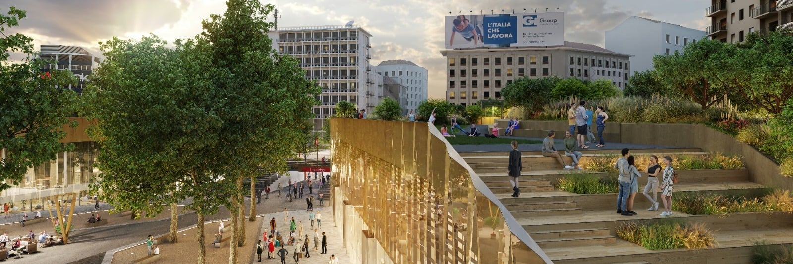 LOC - Loreto open community, progetto di rigenerazione di Piazzale Loreto a Milano. Rendering