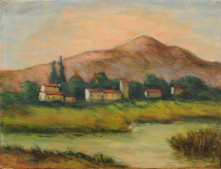 Carlo Carrà, Paesaggio, 1957, olio su tela, 30x40 cm. Courtesy Mazzoleni, London-Torino