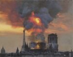 Damien Hirst, Notre Dame on Fire, 2019, olio su tela, 40,5x51 cm. Courtesy the artist & Gagosian