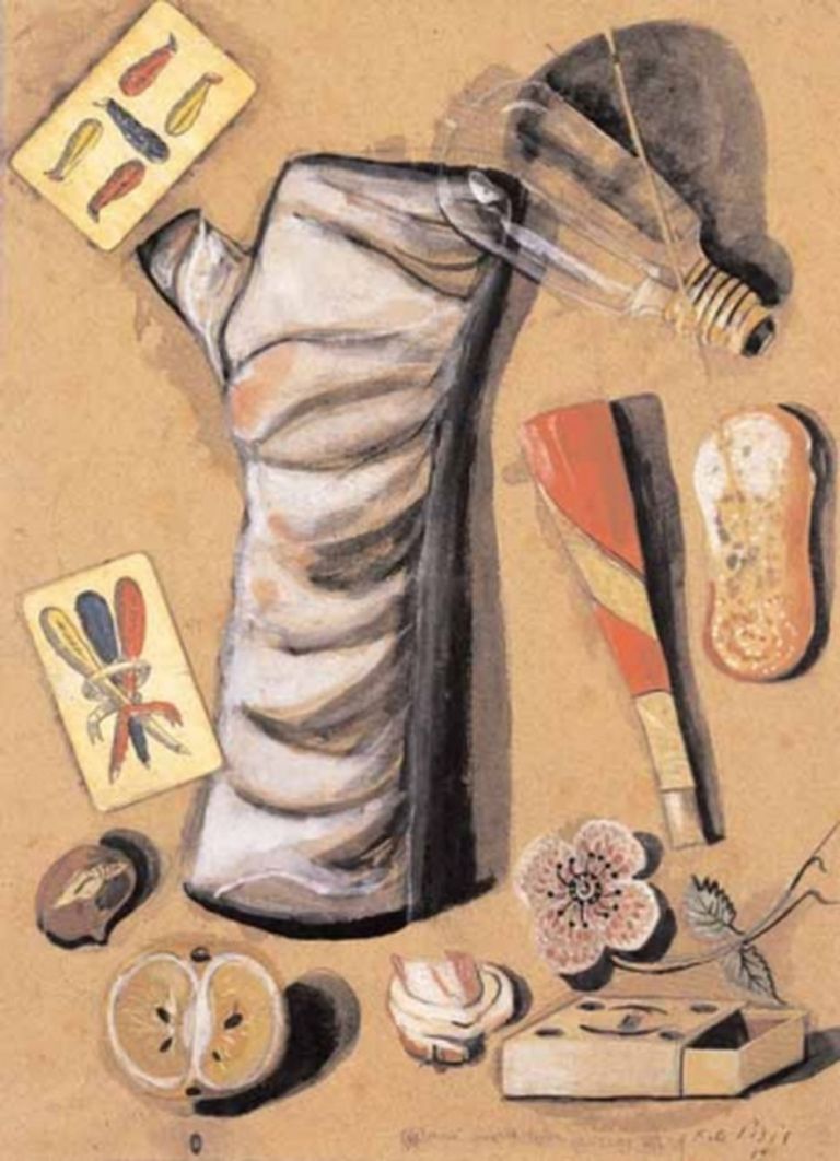 Filippo de Pisis, Natura morta isterica, 1919, tempera su cartone, 44x33 cm. Collezione privata