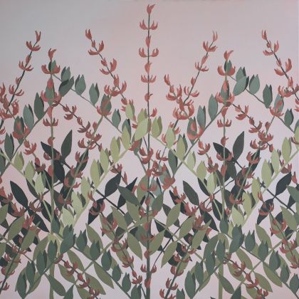 Francesco Ciavaglioli, Klon. Flowers on pink, 2020, olio su tela, 100x100 cm