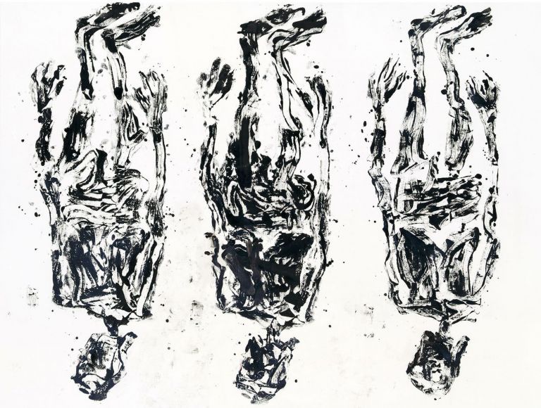 Georg Baselitz, Surrealismus die Filzlüge, 2020, olio su tela, 300x400 cm © Georg Baselitz 2021. Photo Jochen Littkemann, Berlino. Courtesy Gagosian