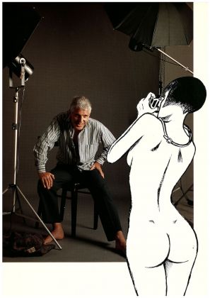 Curioso montaggio di una foto di Guido Crepax con una Valentina tratta dalla storia "Osservazione acuta" (1989)