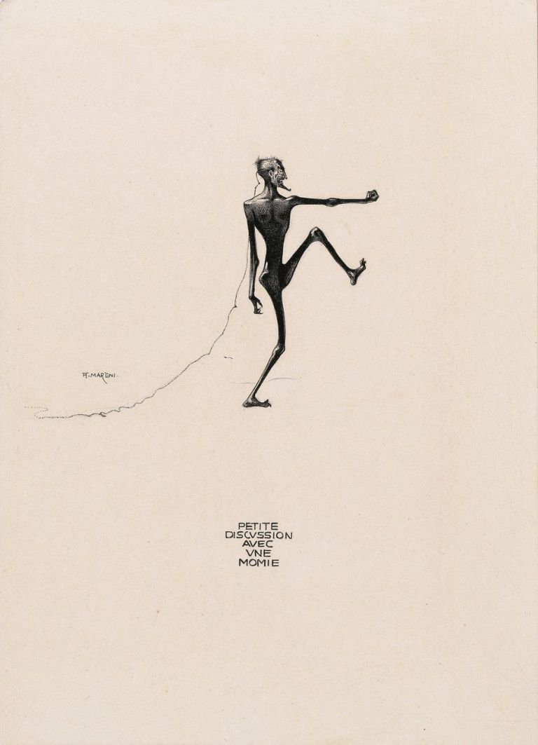 Alberto Martini, Petite discussion avec une momie, illustrazione per i Racconti di Edgar Allan Poe, 1908. Courtesy Galleria Carlo Virgilio