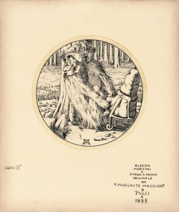Alberto Martini, Tondo con scimmia e stivale. Canto IX, illustrazione per il Morgante Maggiore di Luigi Pulci, 1895. Courtesy Galleria Carlo Virgilio