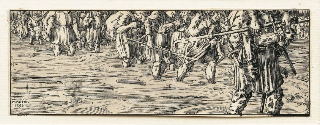 Alberto Martini, Truppe al guado, illustrazione per La secchia rapita di Alessandro Tassoni, 1896. Courtesy Galleria Carlo Virgilio