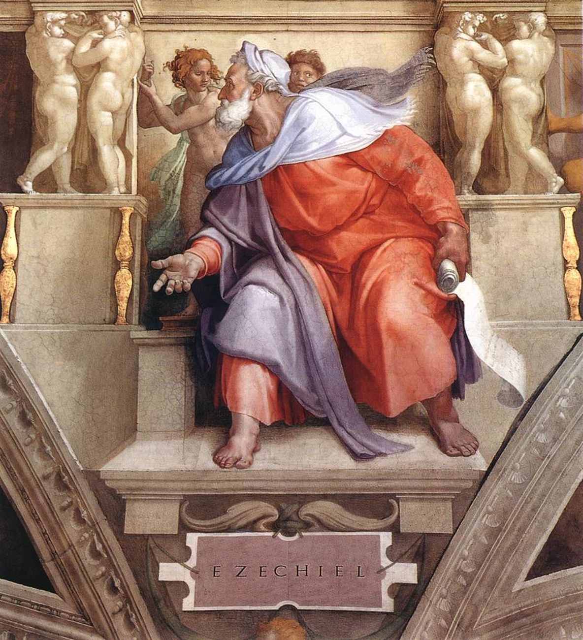 Michelangelo Buonarroti, Ezechiele, 1511 ca., affresco, 355×380 cm. Cappella Sistina, Musei Vaticani, Città del Vaticano