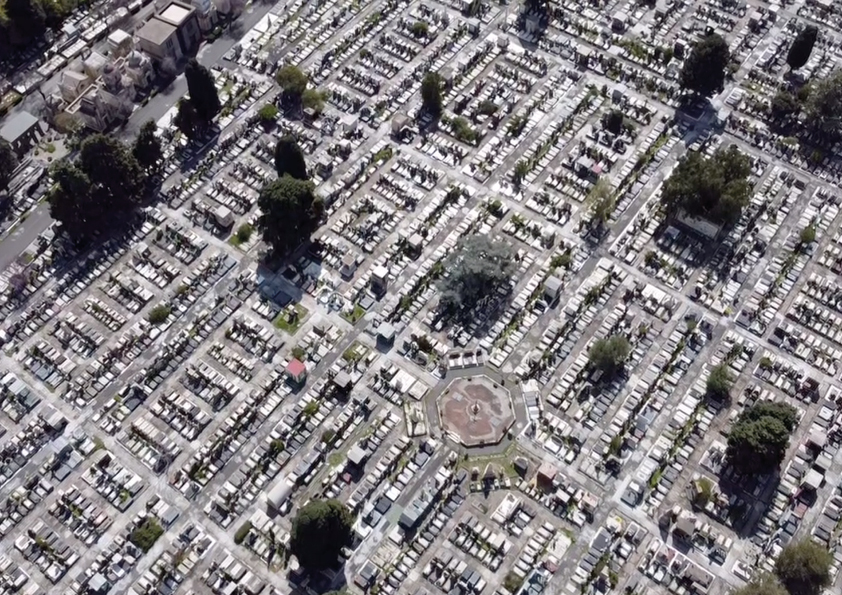 Staging the Archive. Abadir Academy, Catania 2021. Progetto Sotterranei, Veduta aerea del Cimitero Monumentale di Catania realizzata con l’utilizzo di un drone