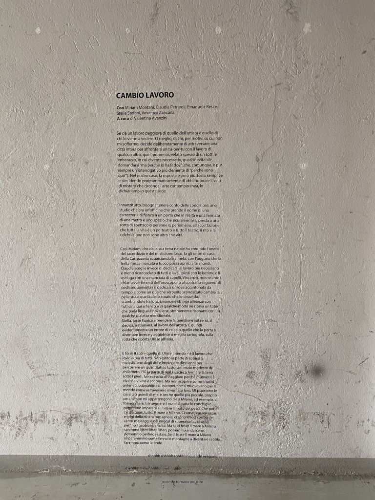Statement della mostra Cambio Lavoro a cura di Valentina Avanzini. Carrozzeria delle Rose, Milano 2021
