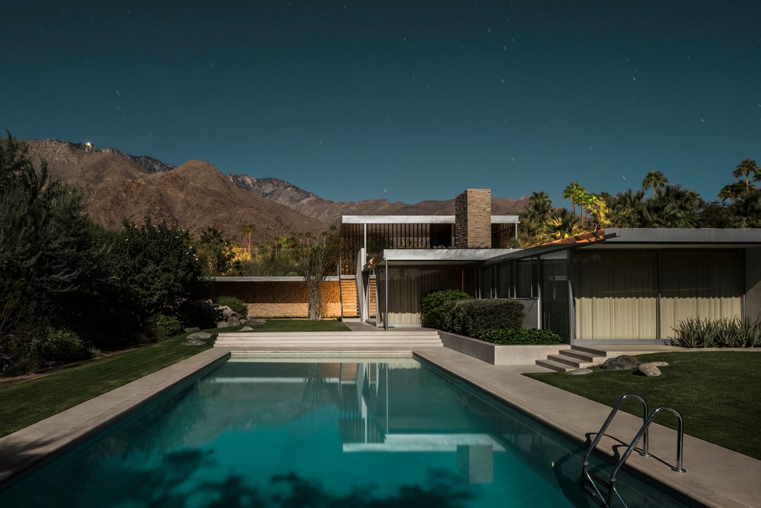 Tom Blachford, Kaufmann Desert House - Midnight Modern, 2019, Photography / Archival pigment print behind Museum Glass in a handmade walnut frame, 92,5 x 137,5 cm and 124,5 x 185,5 cm, Ed. Edition 10 + Edition 4, Courtesy: Tom Blachford and ARTITLEDcontemporary