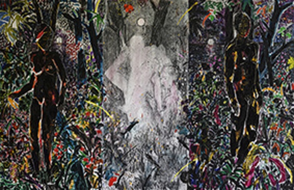 Abed Al Kadiri, Nyctophilia, 2020. Olio e carboncino su tela, 180×280 cm. Courtesy Studio la Città – Verona