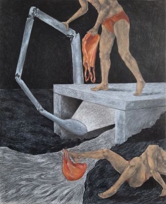 Andrea Respino, L’orinatoio lunare II, 2021, pastello su tavola, 50 x 40 cm