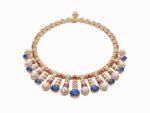 Necklace in yellow gold with pearls, sapphires, rubies and diamonds, 1992. Heritage Collection