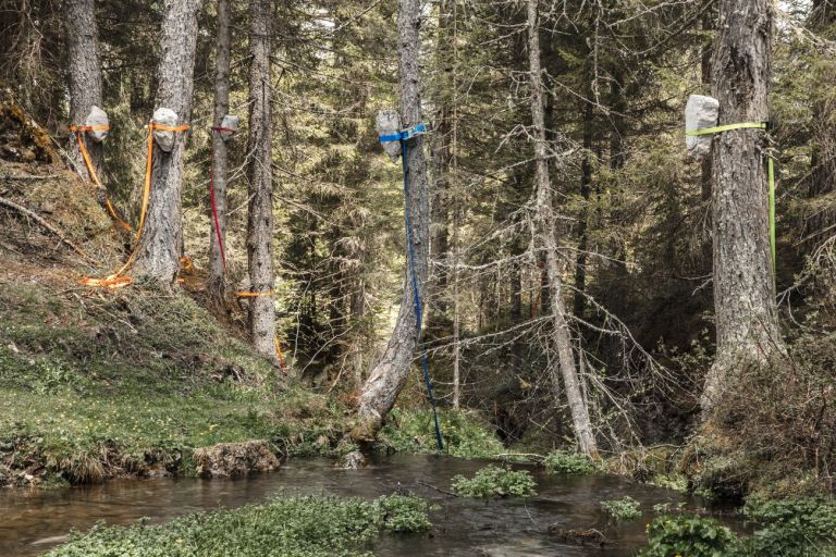 Nicoletta Aveni & Elisabetta Trussoni, sup Portare, 2021, installazione ambientale, location Pares. Photo credit Gustav Willeit