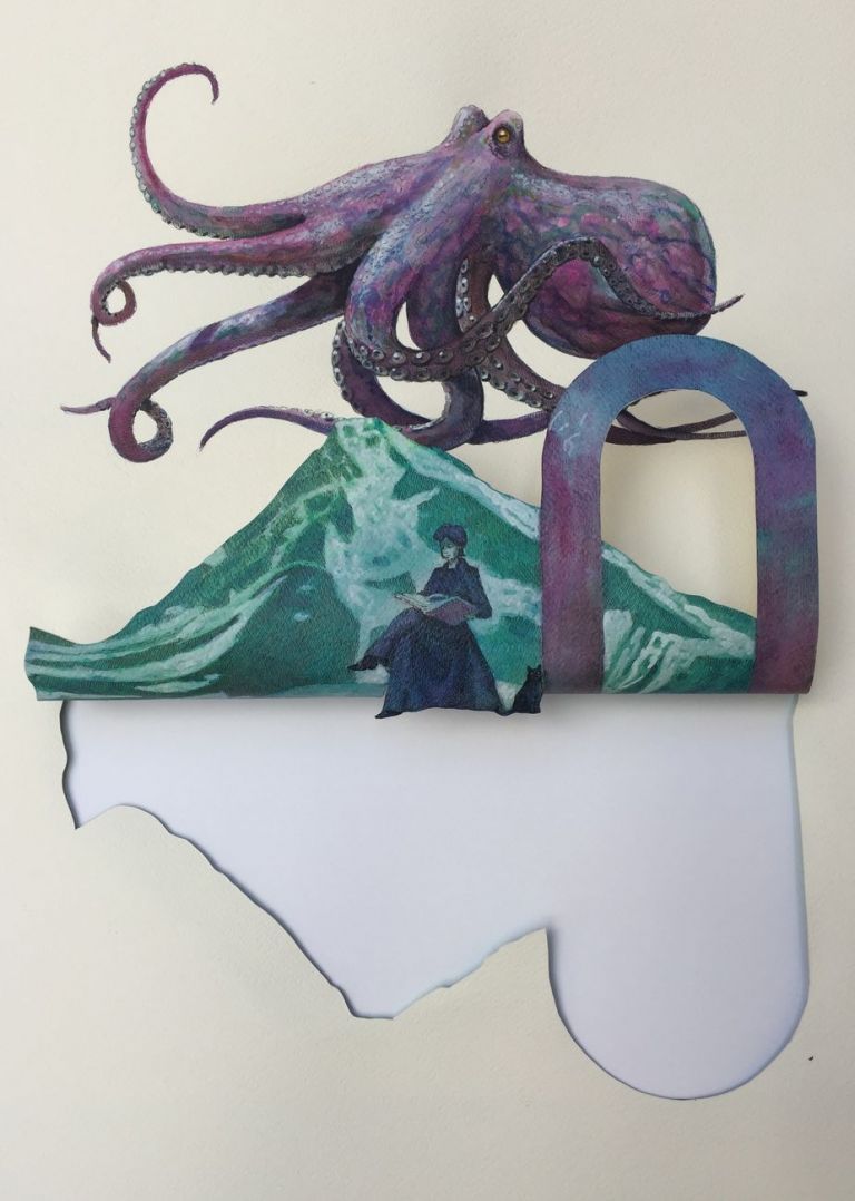 Vanni Cuoghi, Fondali oceanici 5 (Piovra Mont Gelé), 2021, cm 62x46, acrilico e china su carta