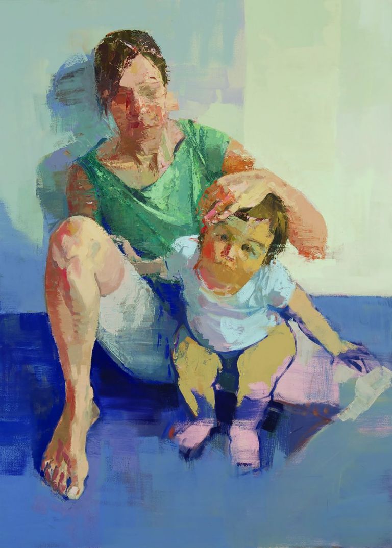 Claudia Alessi, Self portrait with Bea, 2014, olio su tela, 127x91 cm