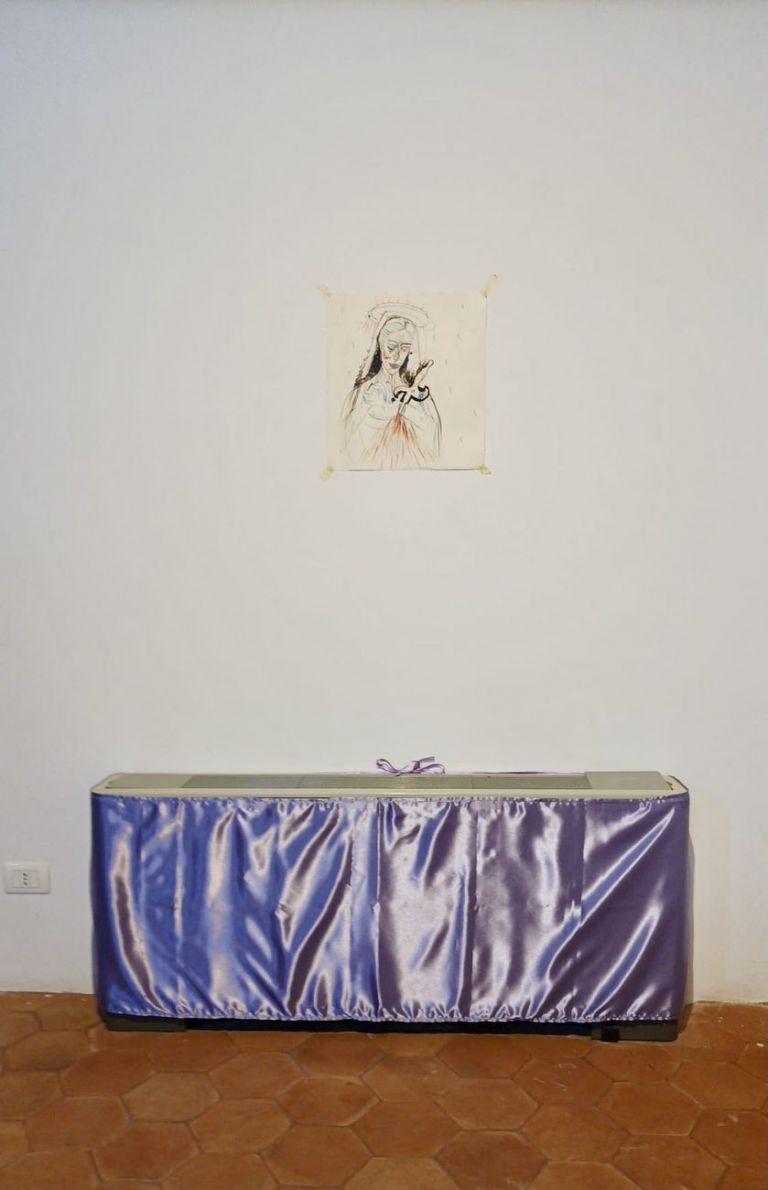 Francesco Lauretta, La Dolorosa, 2017, inchiostri su carta, chiodi, 55x58 cm