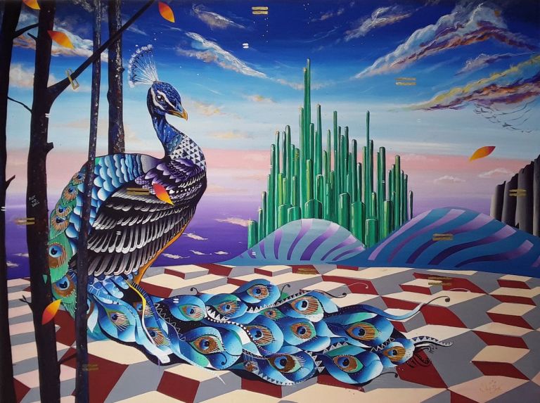Giorgio Casu, Il Pavone di Oz Peacock of Oz, 2012 21, stampa digitale e pittura ad acrilico su tela