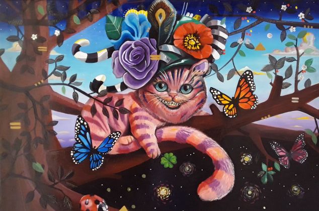 Giorgio Casu, Stregatto - Cheshire Cat, pittura ad olio su tela di lino, 2019