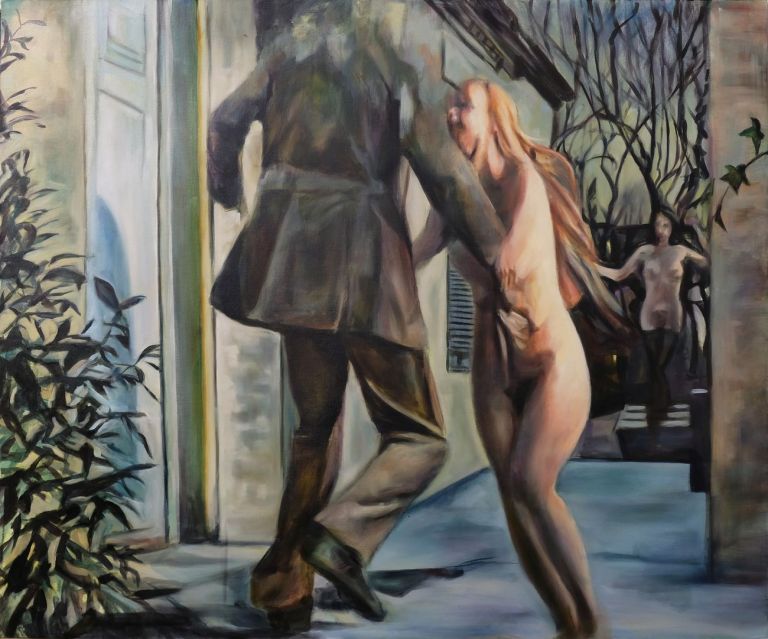 Iva Lulashi, Quando le oche diedero l'allarme, 2021, olio su tela, 100x120 cm