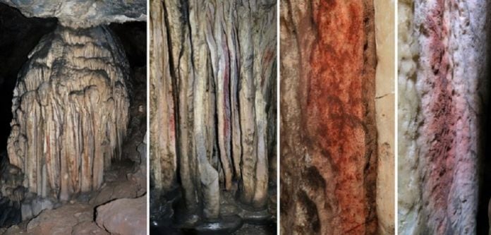 Le tracce di pigmenti rossi trovati nella grotta spagnola di Ardales (fonte João Zilhão, ICREA)