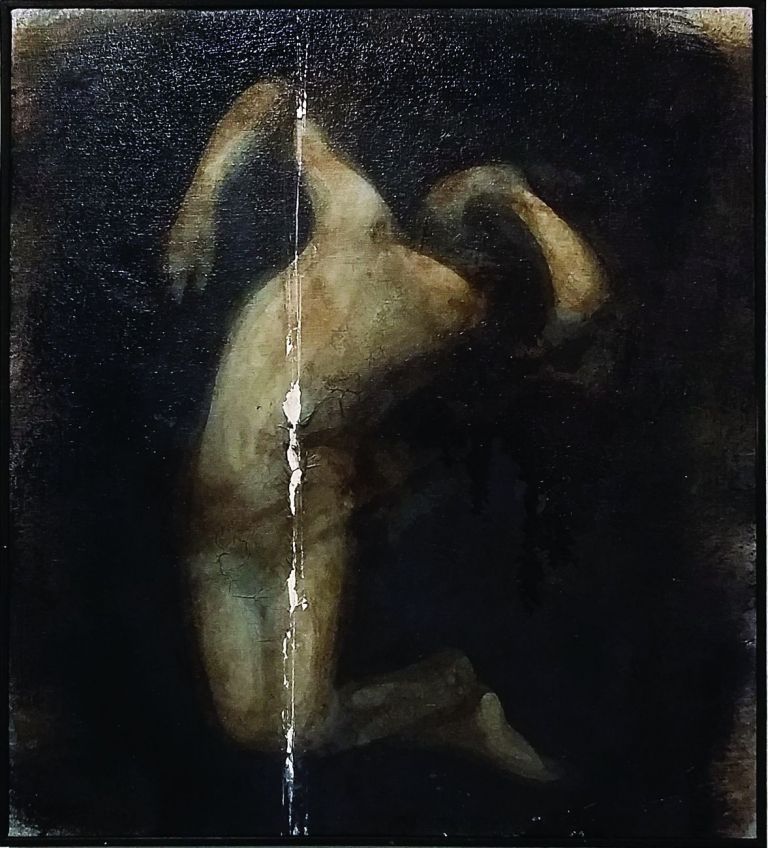 Marco Stefanucci, Third and Seneca, 2015, acrilici e bitume su tela, 45x40 cm. Collezione privata