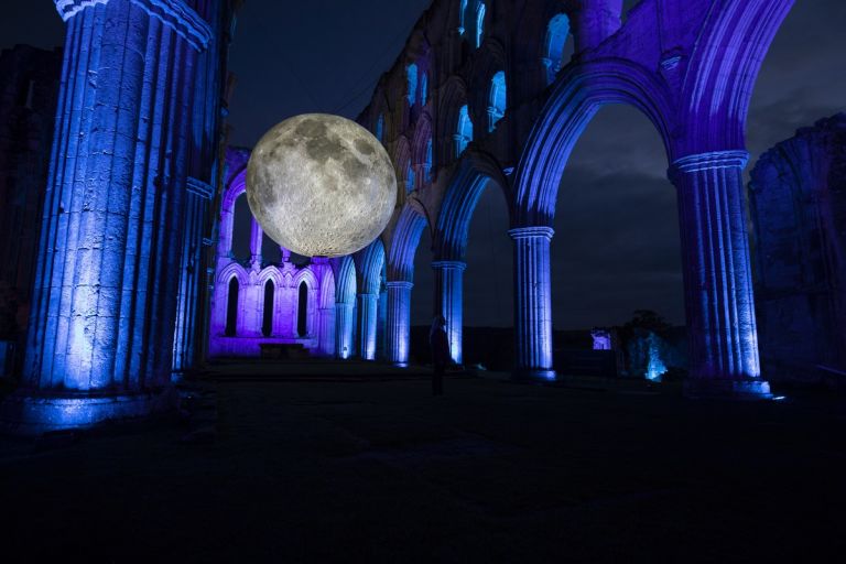 Museum of the Moon by Luke Jerram. Rievaulx Abbey, UK, 2019. Photo by Mark Pickthall