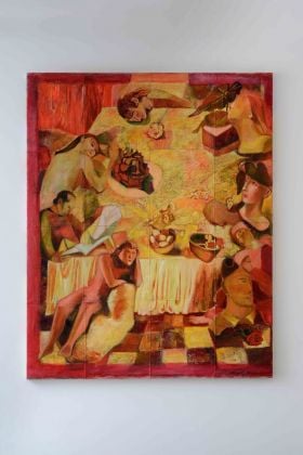 Paola Angelini, Biography of a painting table #2, 2021, tecnica mista su tela, 195 x 155 cm. Photo credits Michele Alberto Sereni