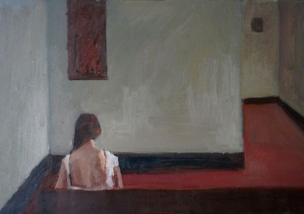 Paolo La Motta, Interno museo, 2018, olio su tavola, cm 35x50
