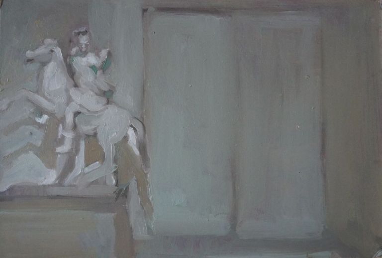 Paolo La Motta, Museo, 2020, olio su carta, cm 17x25