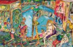 Ryan Spring Dooley, Caravaggio e il mostro, 2020, tecnica mista su tela, 150x92 cm
