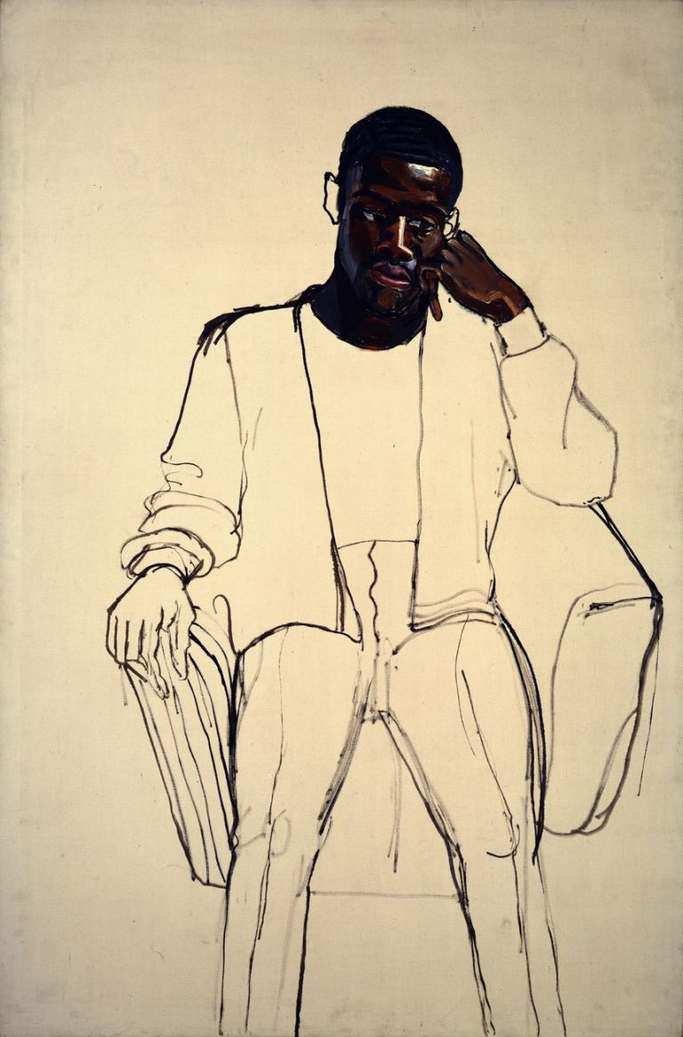 Alice Neel, Black Draftee (James Hunter), 1965, olio su tela, 152,4 × 101,6 cm. COMMA Foundation, Bélgica © The Estate of Alice Neel, Bilbao, 2021