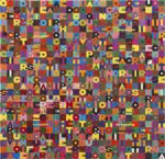 Alighiero Boetti, Oggi nono giorno quinto mese 1000novecento ottantanove, 1989, ricamo su tessuto, cm 110x112