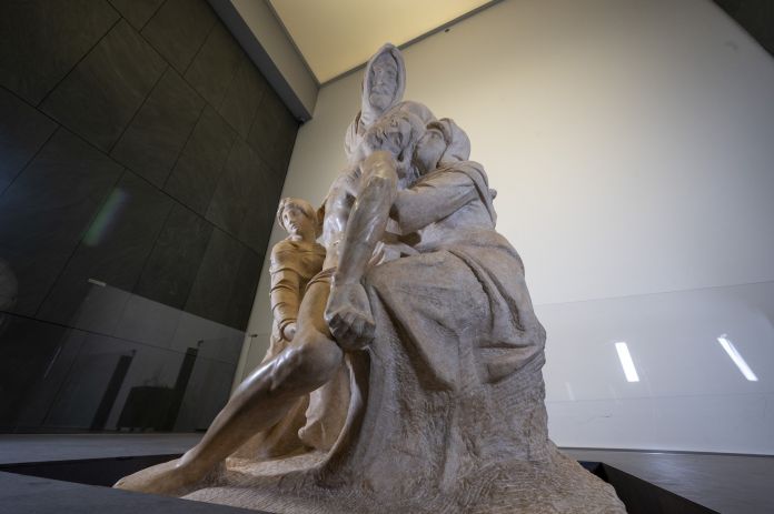 Pieta’ di Michelangelo dell’Opera del Duomo nota come Pietà Bandini, dopo il restauro; Museo dell’Opera del Duomo, Firenze. Courtesy Opera di Santa Maria del Fiore, foto Claudio Giovannini