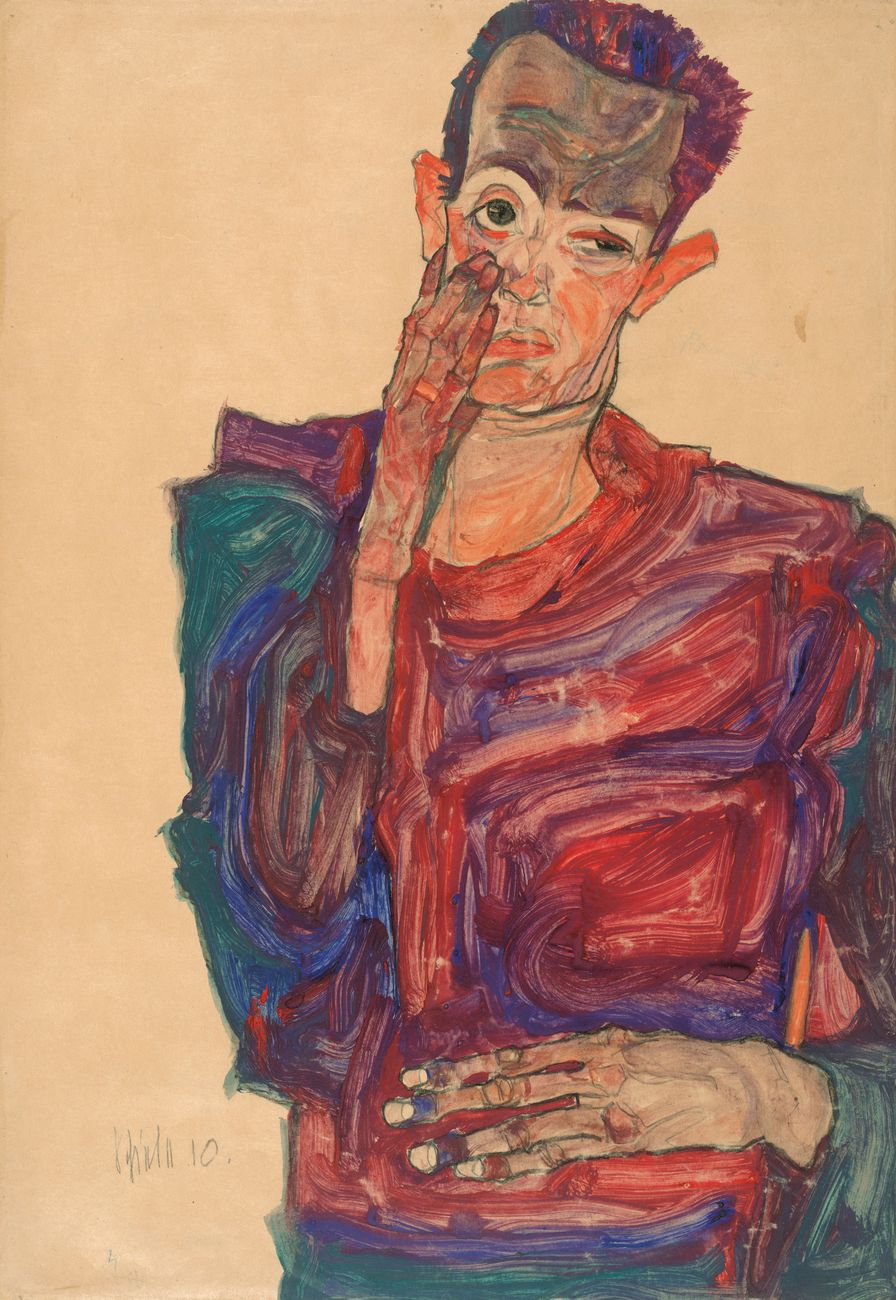 Egon Schiele, Autoritratto con le palpebre abbassate, 1910. Albertina Vienna