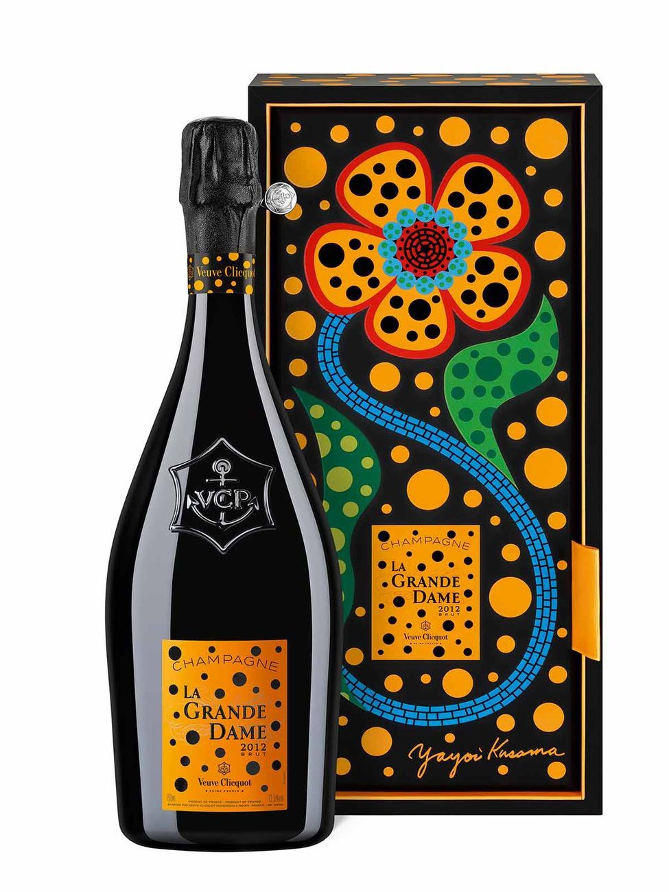 Lo champagna La Grande Dame 2012 di Veuve Clicquot nel packaging di Yayoi Kusama