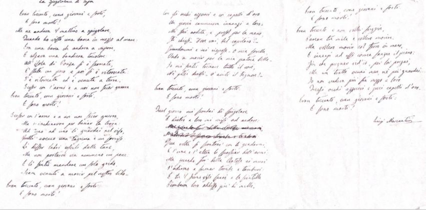 Manoscritto originale della poesia di Luigi Mercantini