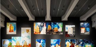 Mario Schifano, serie Mater Matuta, 1995 96, smalto e acrilico su tela. Installation view at Imago Museum, Pescara 2021