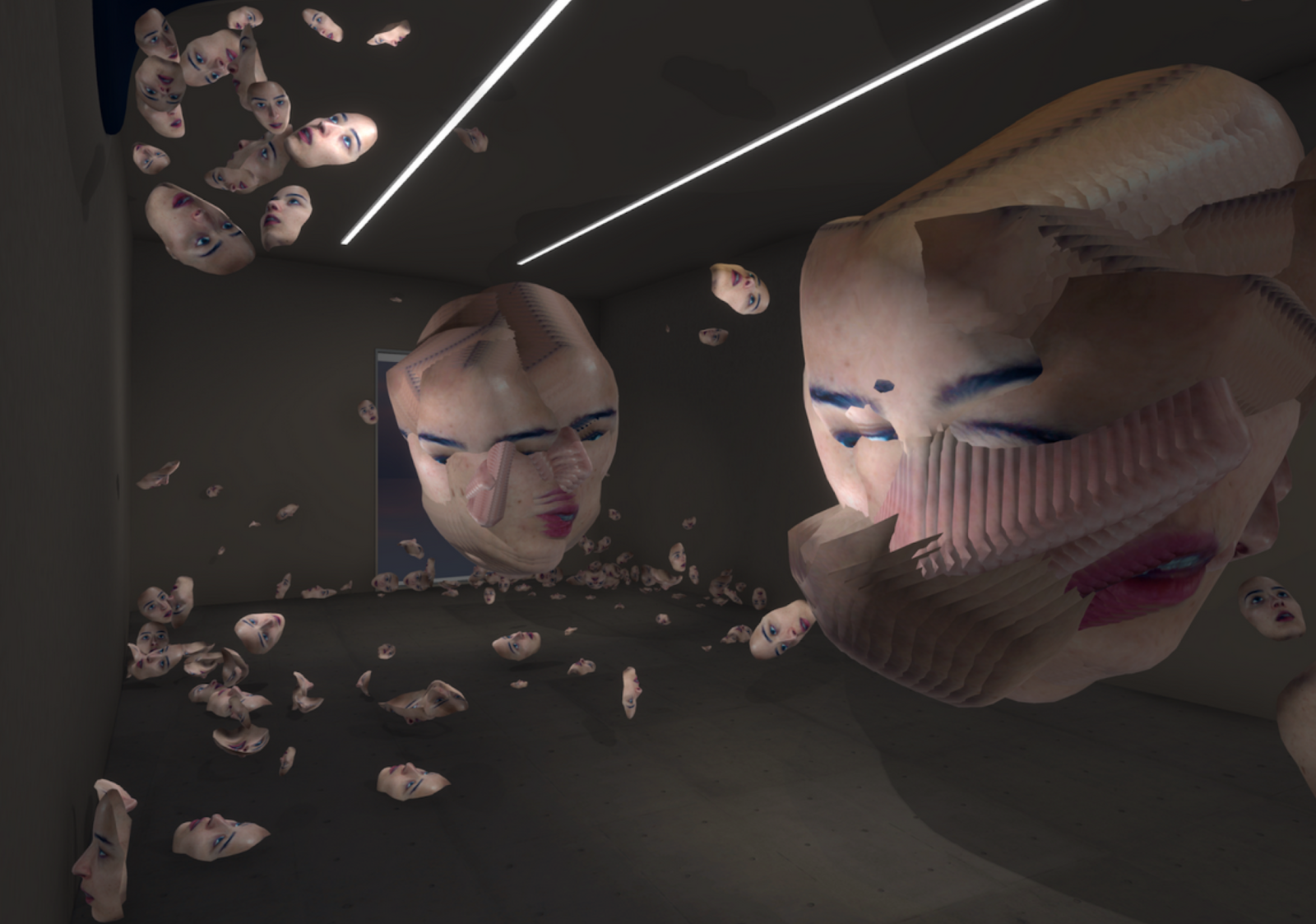 Martina Menegon “heads off me” 2019. Commissioned by Roehrs & Boetsch Gallery for the CUBE - Virtual Gallery for Virtual Art. In-Game view © Photo courtesy of the artist