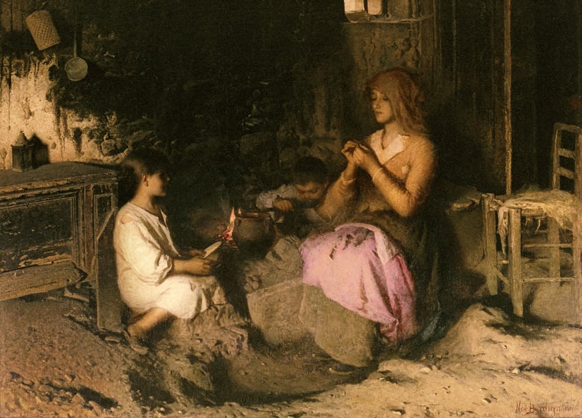 Noè Bordignon, La pappa al fogo, 1895, olio su tela. Vicenza, Banco popolare di Vicenza