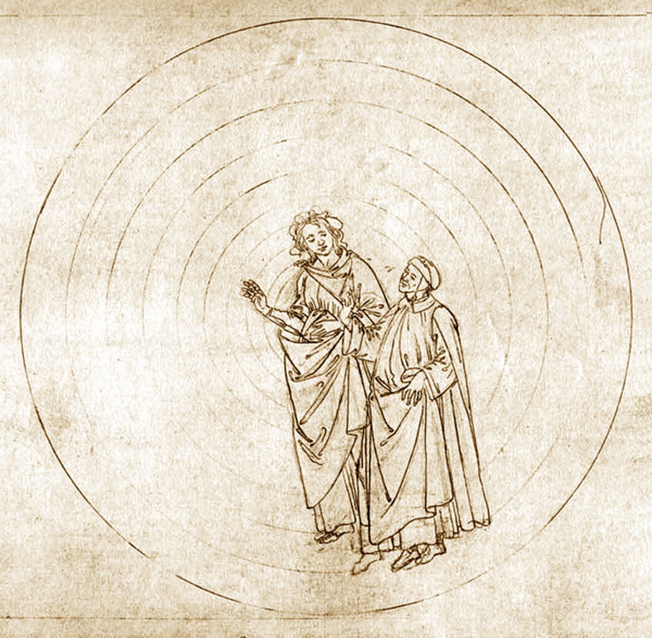 Sandro Botticelli, Dante e Beatrice. Canto II Paradiso. Berlino, Kupferstichkabinett