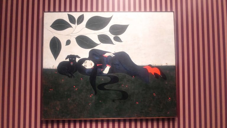 Woman Lying with Dog and Spider, di Clare Rojas, esposta nel booth di Soco Gallery. Photo Maurita Cardone