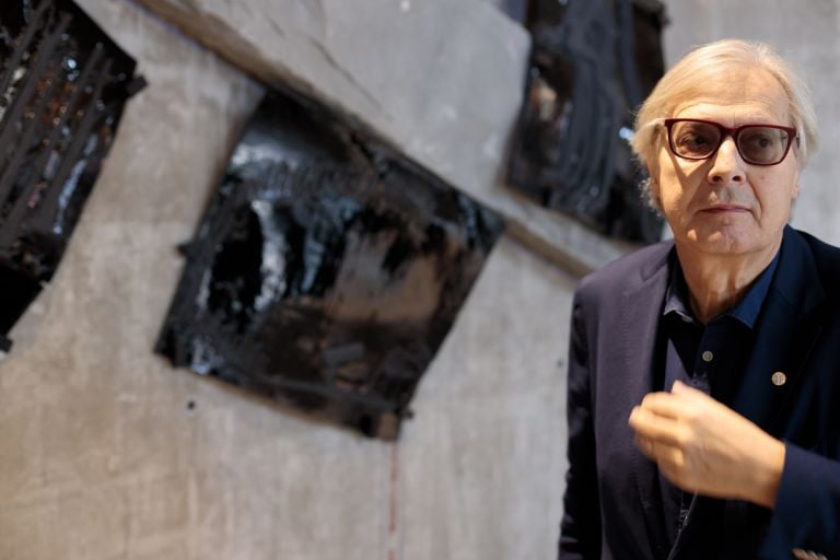 San Giacomo Apostolo Church by Benedetta Tagliabue - EMBT. Vittorio Sgarbi visiting the c hurch. Photo: Paolo Fassoli