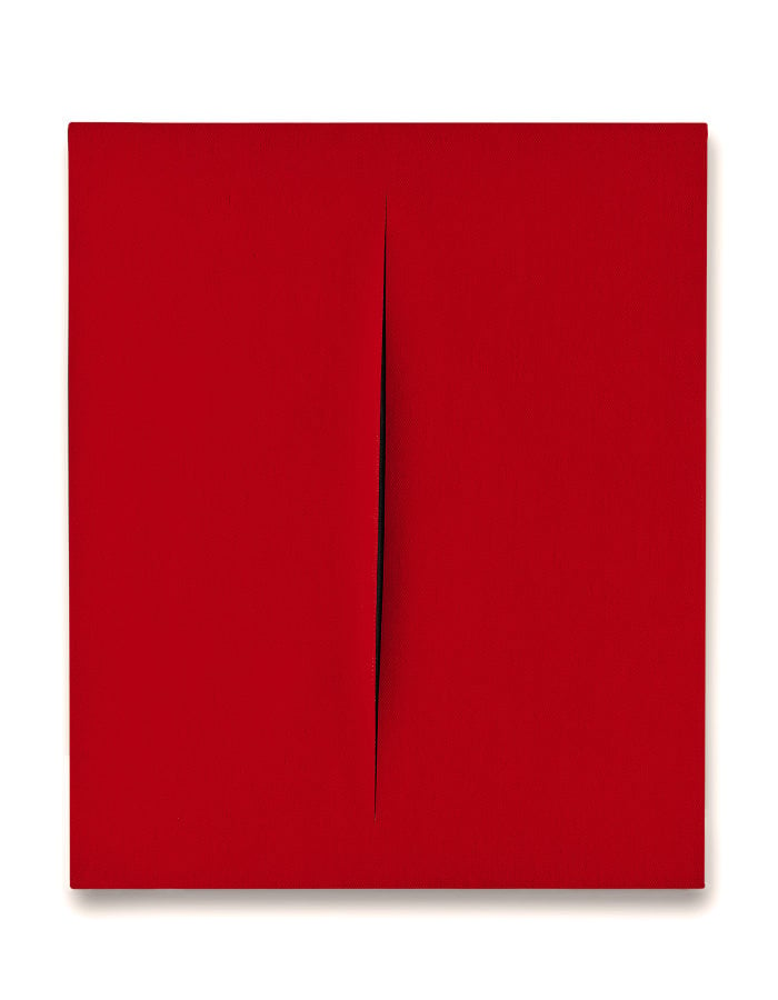 Lucio Fontana, Concetto Spaziale, Attesa, 1964 65, Signed, titled and inscribed on the reverse Che cielo sereno!! Che serenità d'animo, Waterpaint on canvas, Courtesy Cardi Gallery