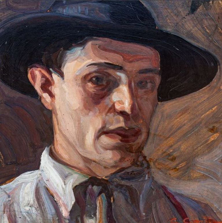 Carlo Contini, Autoritratto col cappello nero, 1925, olio su tavola, cm 30x43. Collezione privata