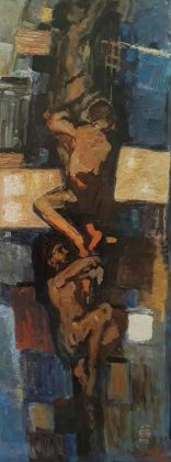 Carlo Contini, L'Albero della Cuccagna, 1958 67, olio su tela, cm 220x95. Collezione Comune di Oristano