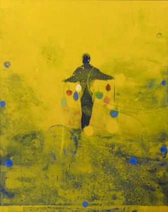 Emilio D'Elia, Equilibrio di un giorno sereno, 2015, pigmenti naturali e sanguigna su tela, cm 162x130