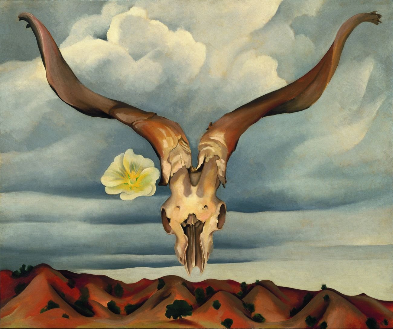 Georgia O'Keeffe, Ram’s Head, White Hollyhock Hills (Ram’s Head and White Hollyhock, New Mexico), 1935 © Adagp, Paris 2021, Brooklyn Museum