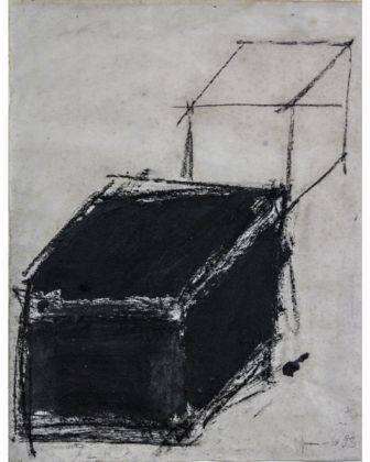 Giuseppe Spagnulo, Senza titolo, 1993, sabbia vulcanica ossido di ferro e carbone su carta, 42x53 cm